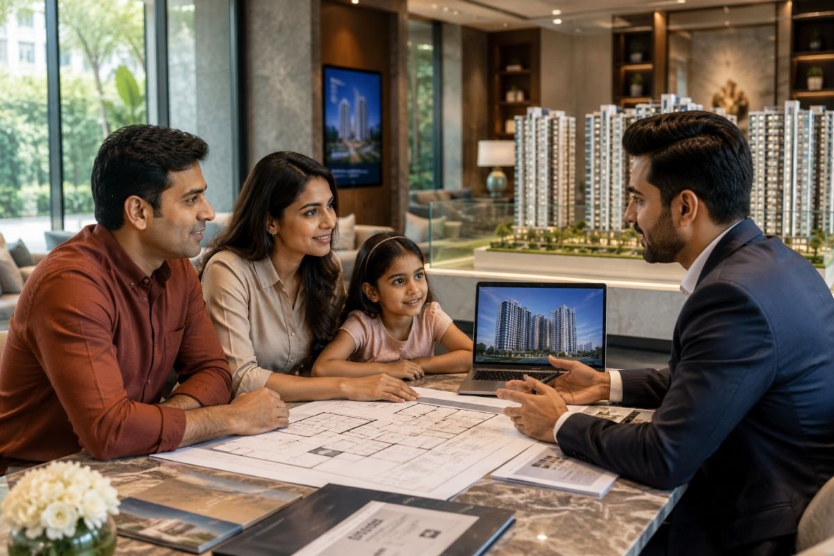 Family evaluating a luxury apartment investment in Gurgaon