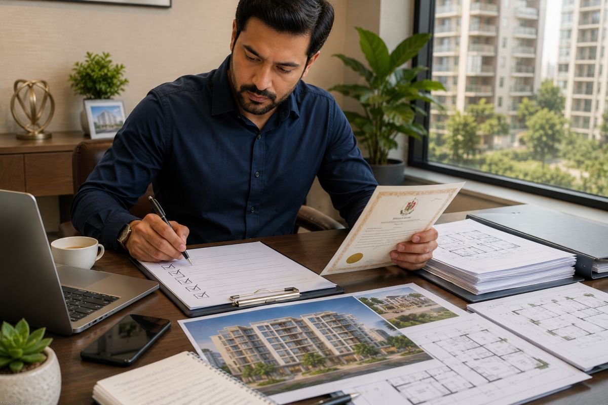 Luxury apartment buyer completing property verification checklist
