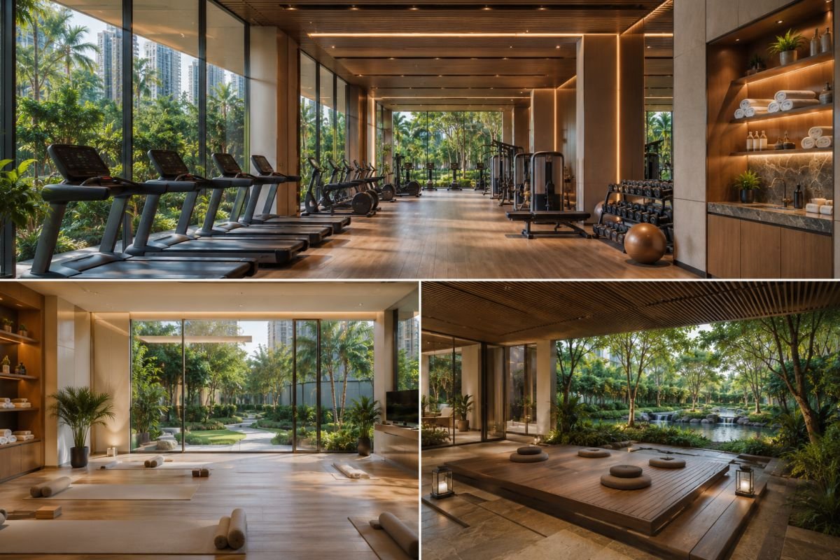 Wellness amenities including gym and yoga spaces at Godrej Miraya