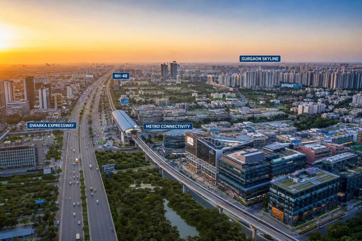 Dwarka Expressway and Gurgaon commercial growth corridor aerial view