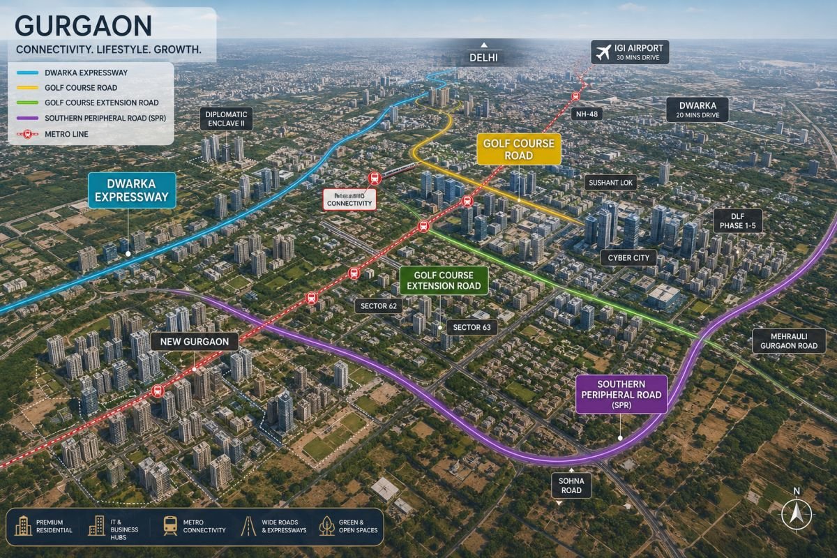 Gurgaon growth corridors including Dwarka Expressway Golf Course Road SPR and New Gurgaon