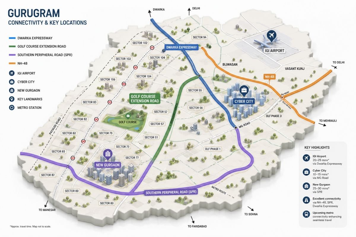 Dwarka Expressway and Gurgaon growth corridors map