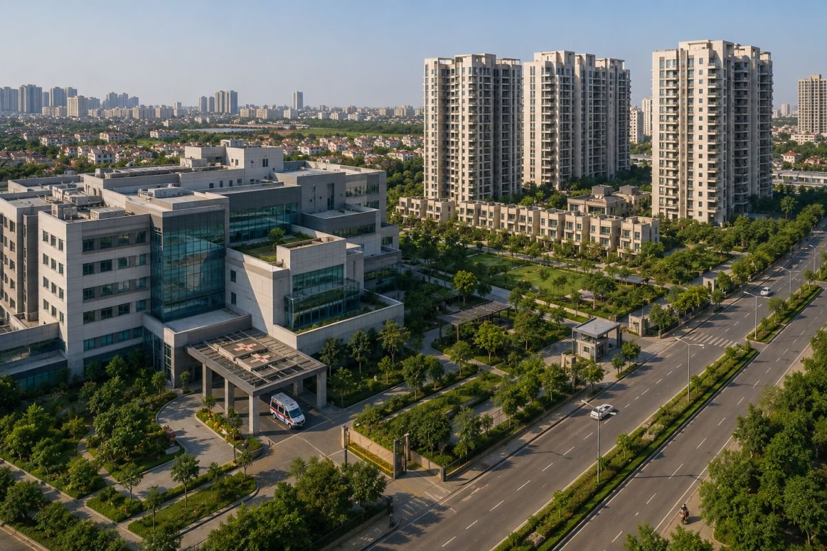 Retirement-friendly residential community located near a multi-specialty hospital