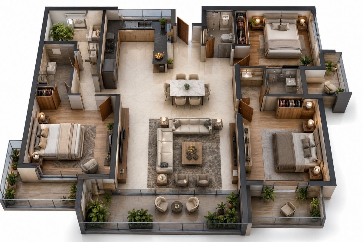 Luxury 3 BHK floor plan at Indiabulls Estate & Club Gurgaon