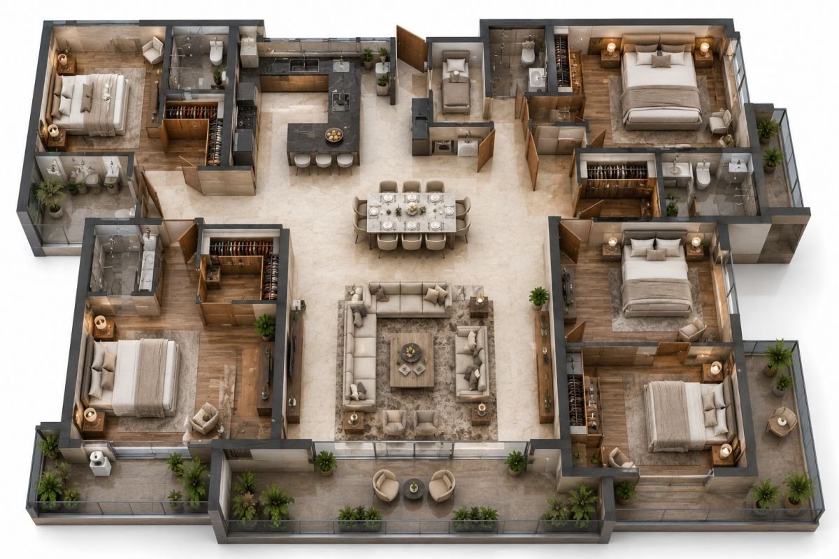 Premium 4 BHK apartment layout at Indiabulls Estate & Club