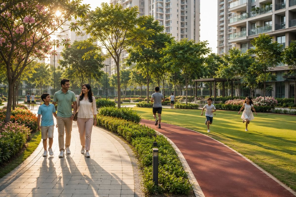Children enjoying green parks in a healthy residential community