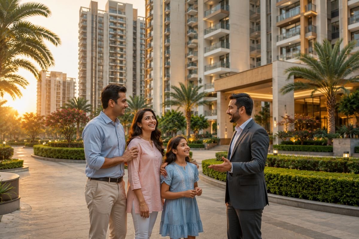 Family evaluating a luxury residential project in Gurgaon
