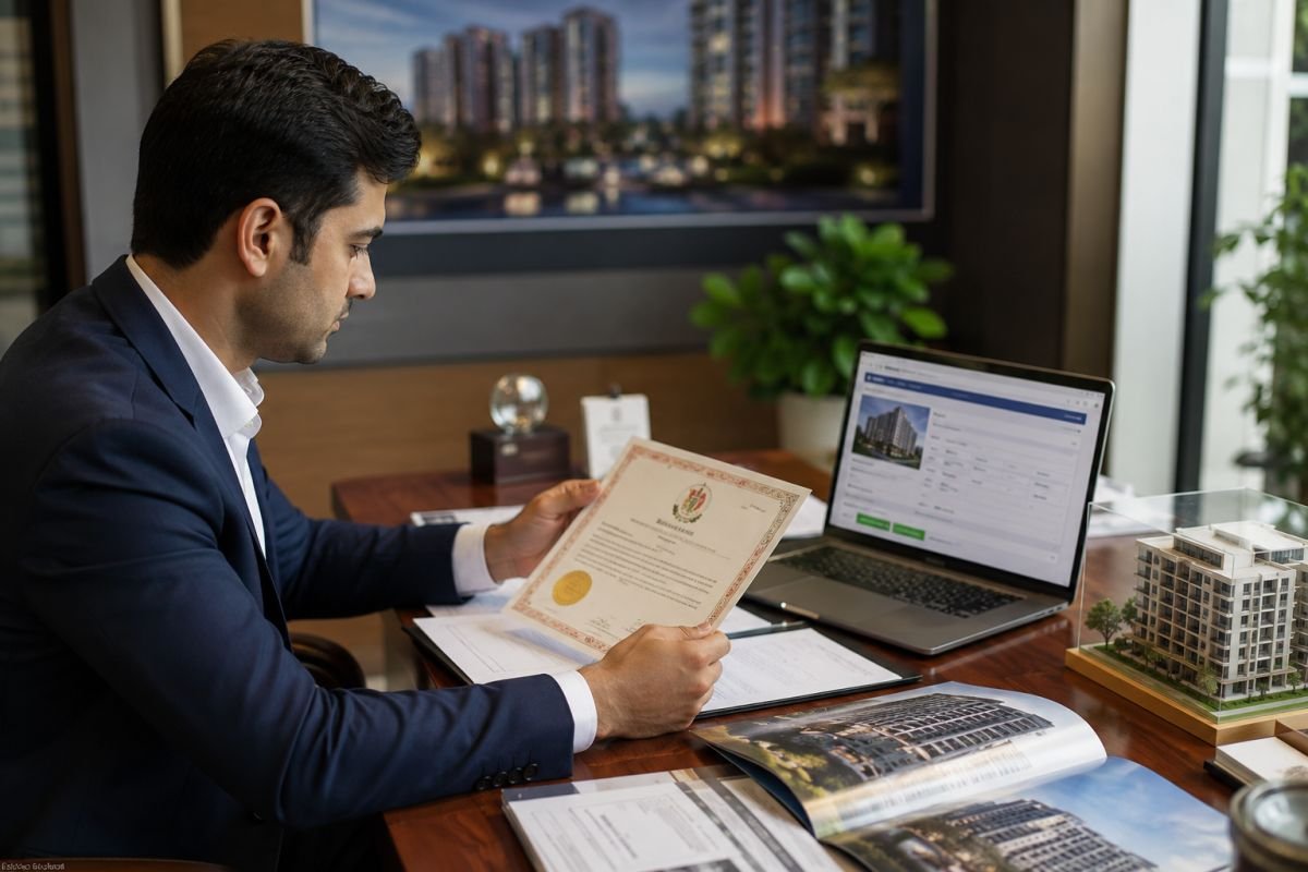 Buyer verifying RERA registration and legal documents before purchasing a luxury apartment