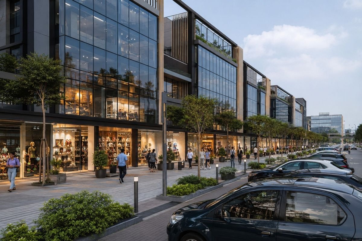 SCO plots in Gurgaon commercial development with retail and office buildings