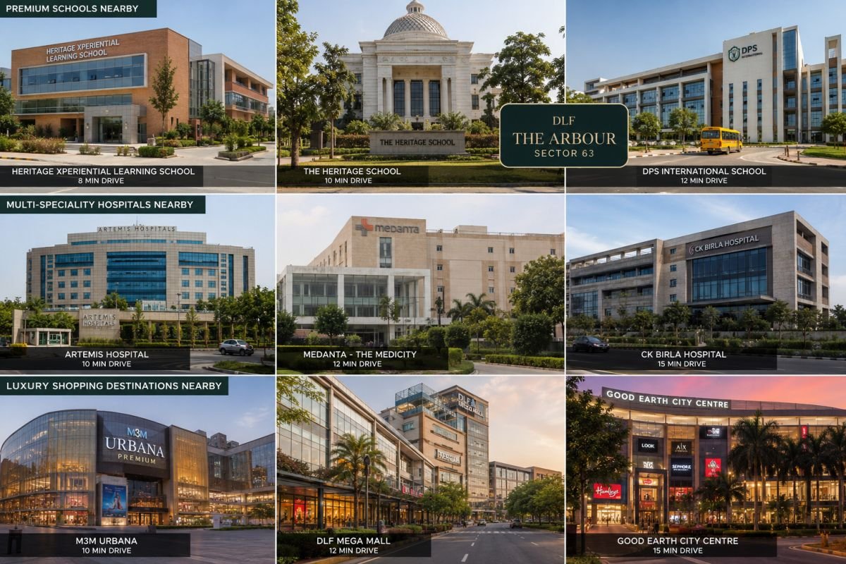 Schools hospitals and shopping near DLF The Arbour Sector 63