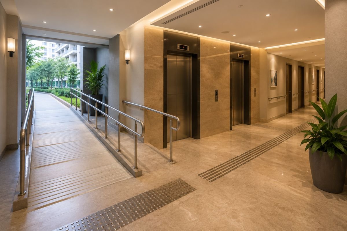 Senior-friendly apartment with wheelchair accessibility and safety features