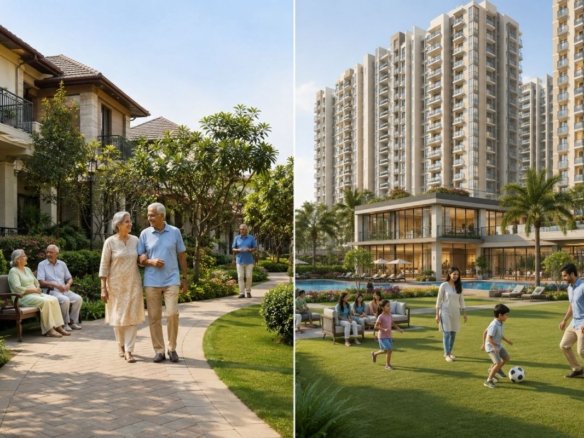 Senior living community and traditional apartment complex comparison in India