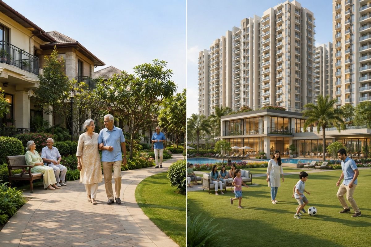 Senior living community and traditional apartment complex comparison in India