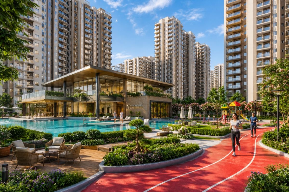 Premium township amenities at Signature Global Gurgaon including clubhouse, landscaped gardens, and swimming pool