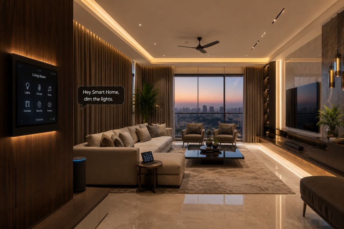 Smart luxury home with automated lighting and voice-controlled technology