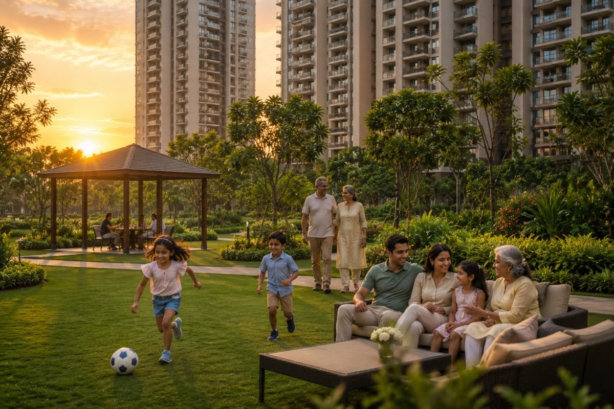 Families enjoying green open spaces at Sobha Aranya Gurgaon