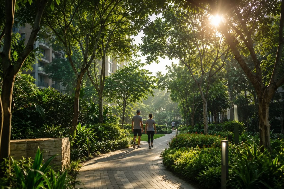 Forest walking trails and landscaped green spaces at Sobha Aranya Gurgaon