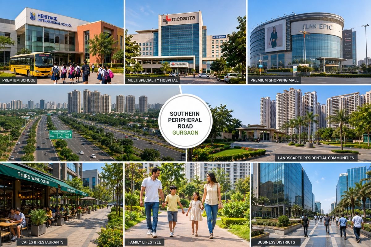 Schools hospitals shopping malls and lifestyle infrastructure near Southern Peripheral Road Gurgaon