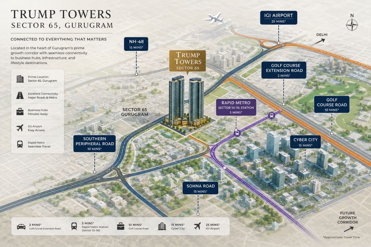 Trump Tower Gurgaon location near Golf Course Extension Road and NH-48