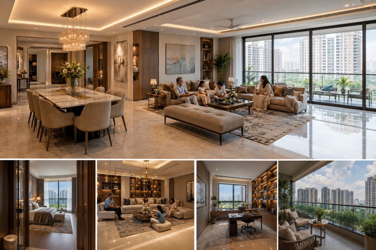 4 BHK Gurgaon luxury apartment spacious living room
