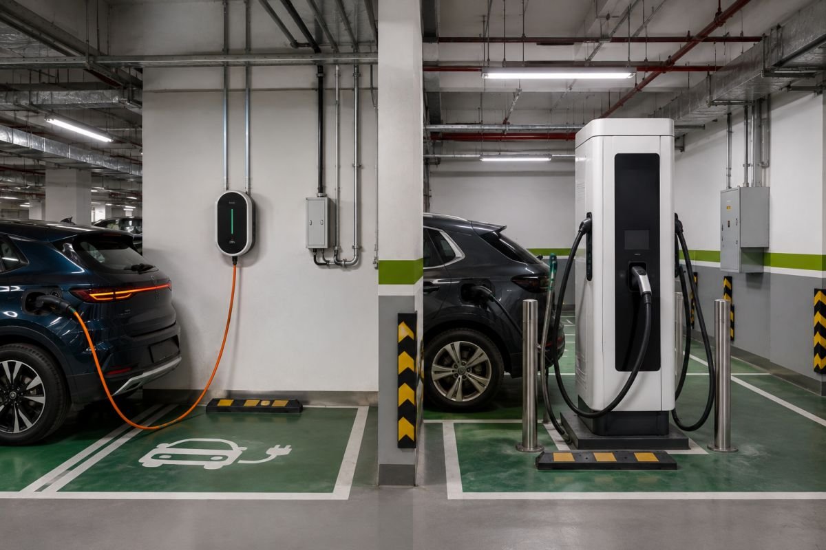 AC slow and DC fast EV chargers in Gurgaon housing society