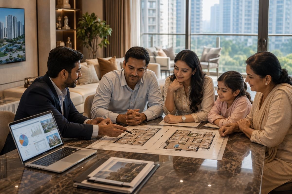 Indian family choosing between 3 BHK vs 4 BHK Gurgaon home