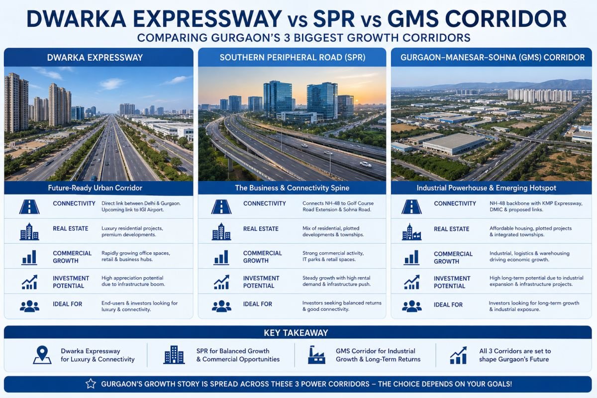 Comparison of Dwarka Expressway, Southern Peripheral Road and Gurgaon Manesar Sohna Corridor