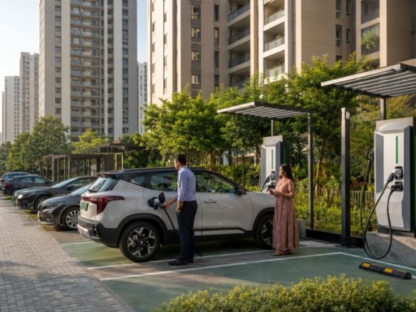 EV charging station in Gurgaon housing society parking