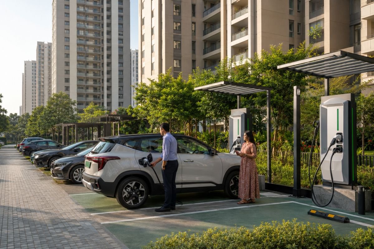 EV charging station in Gurgaon housing society parking