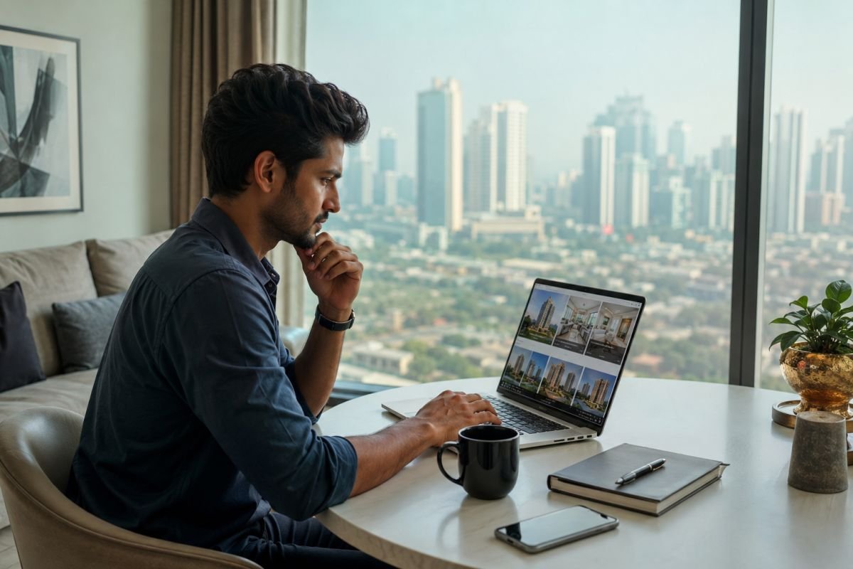 Young professional researching first home in Gurgaon