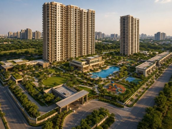 Integrated township amenities in Gurgaon with residential towers and landscaped open spaces