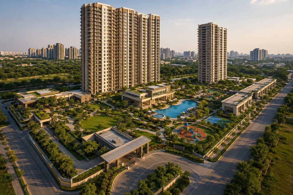 Integrated township amenities in Gurgaon with residential towers and landscaped open spaces