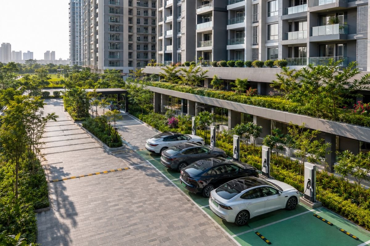 EV-ready residential building with charging points in Gurgaon