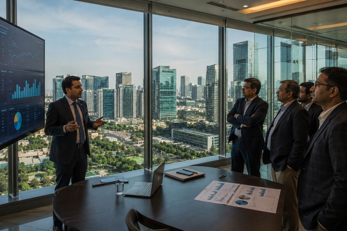 Institutional investors inspecting premium commercial assets in Gurgaon