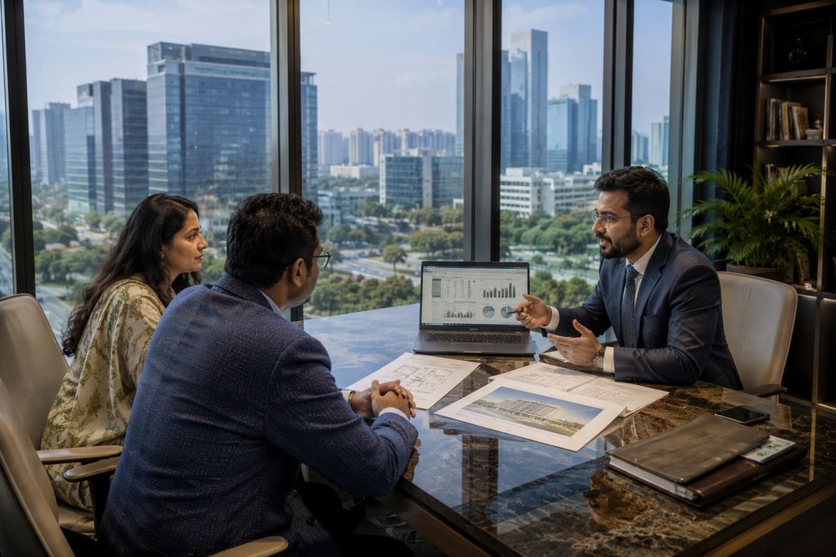 Investor reviewing pre-leased commercial office investment in Gurgaon