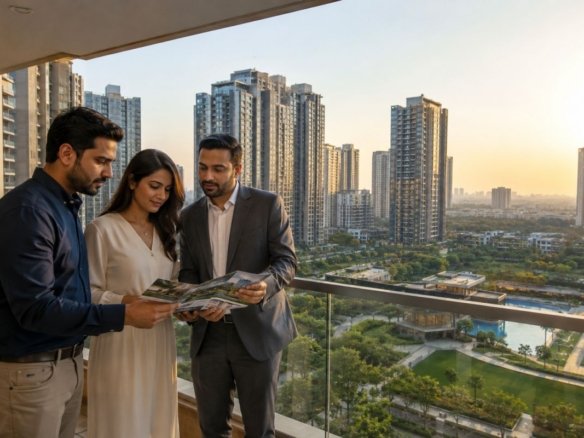 Indian couple exploring luxury second home investment opportunities in Gurgaon