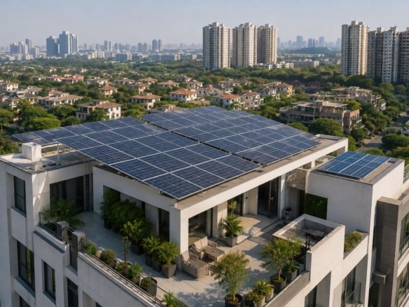 Solar rooftop panels installed on a premium Gurgaon home
