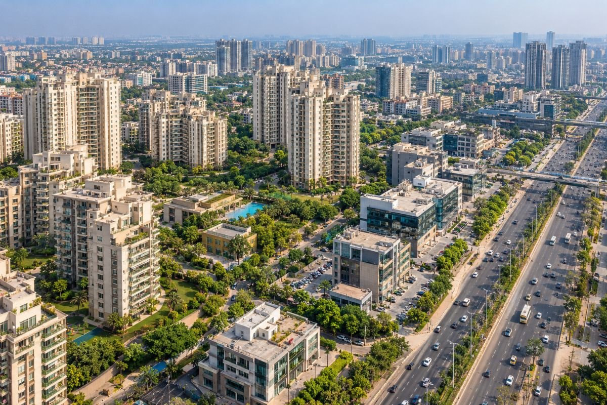 Residential neighbourhood and road connectivity around Sector 57 Gurgaon near Golf Course Extension Road