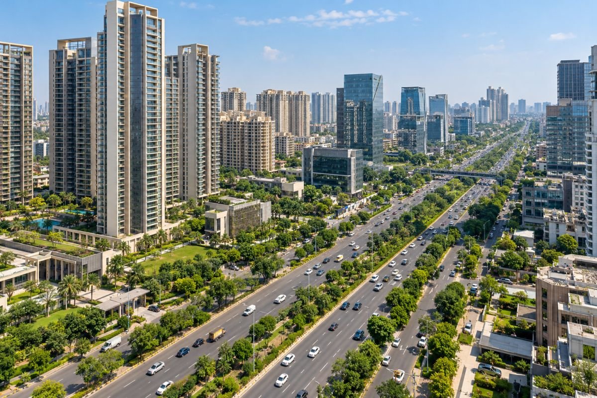 Luxury residential towers along Gurgaon Golf Course Road in Sector 42