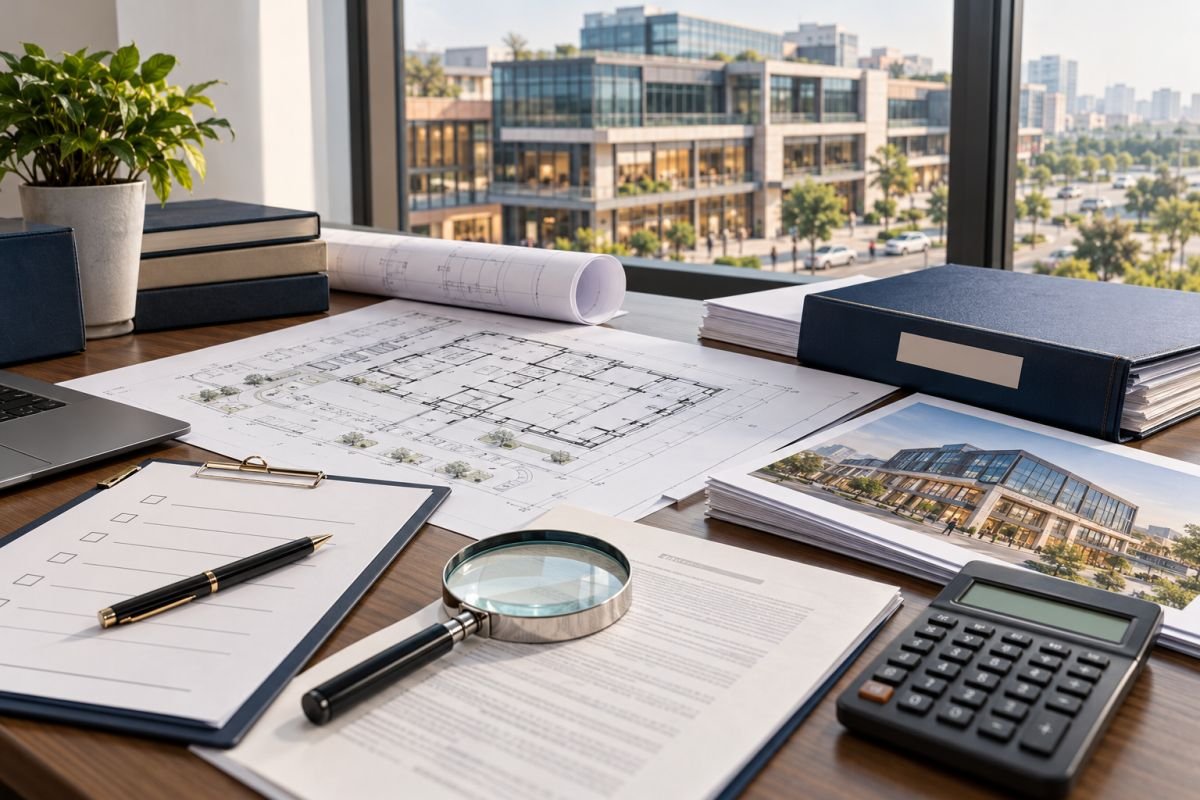 Commercial property legal due diligence with building plans, occupancy documentation and title records
