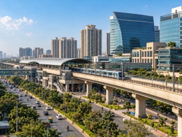 Gurugram Metro proposed corridor and surrounding urban infrastructure near Millennium City Centre in 2026