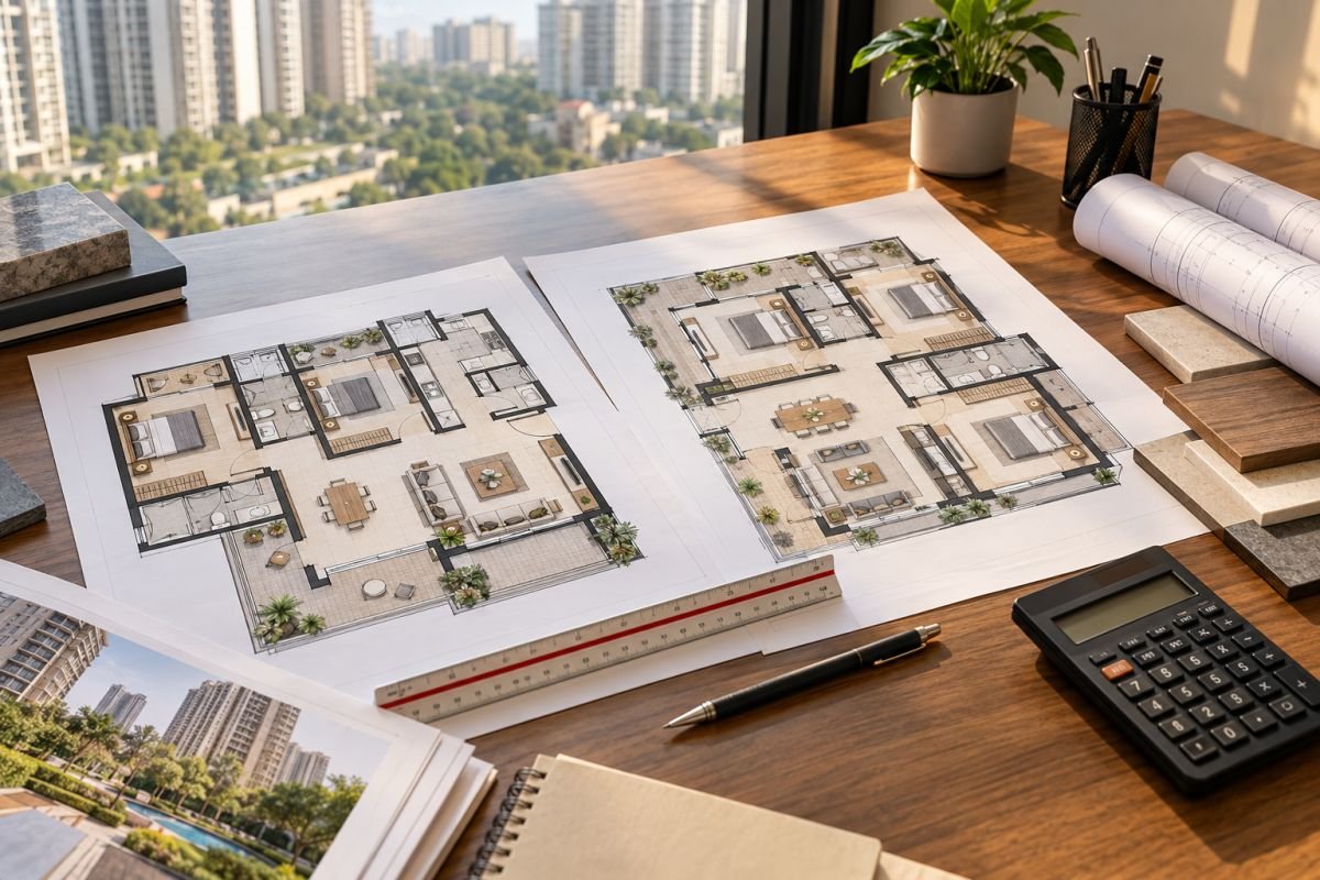 Luxury apartment floor plan comparison for M3M St. Andrews and M3M Golfestate Gurgaon