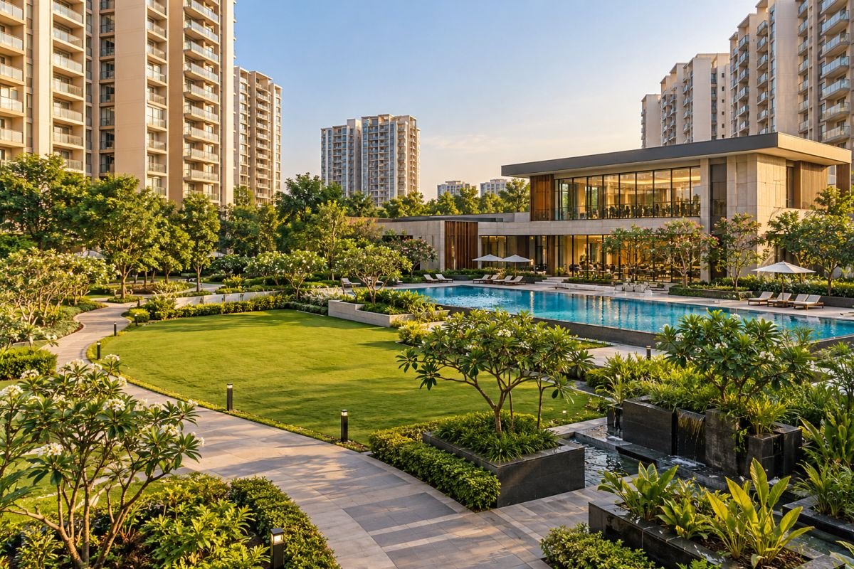 Luxury residential community amenities and landscaped open spaces in Sector 65 Gurgaon