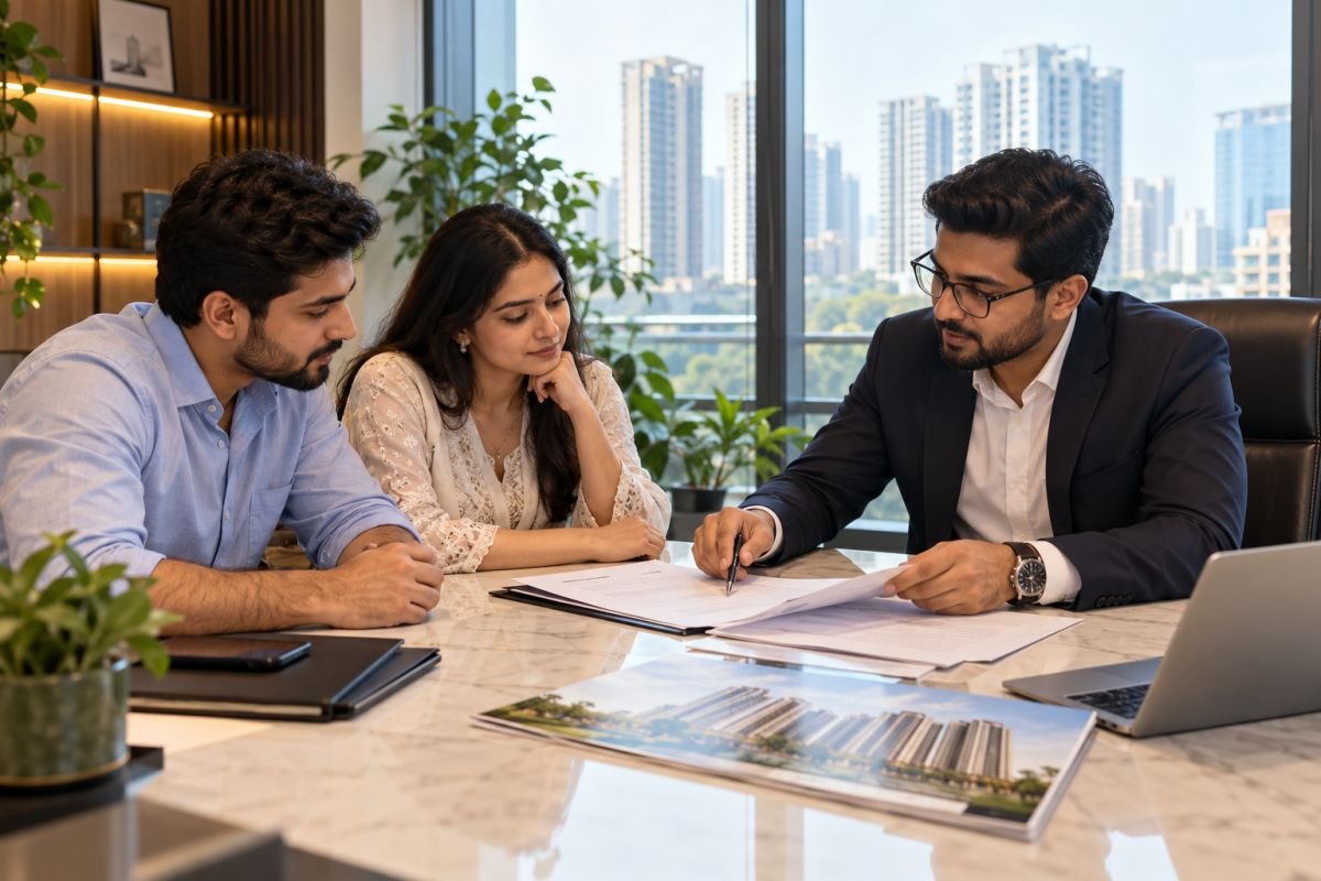 Gurgaon property buyer and seller discussing real estate agent brokerage terms