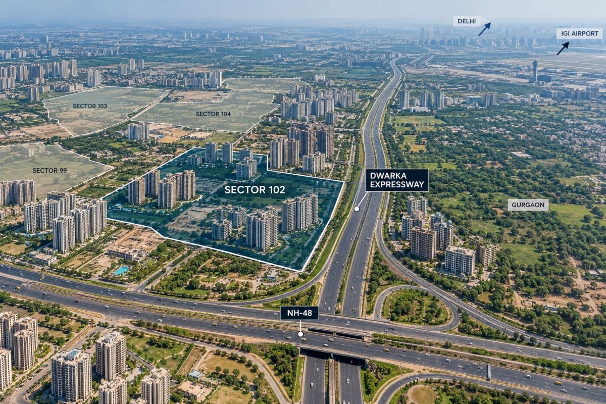 Sector 102 Gurgaon residential projects connectivity and real estate map along Dwarka Expressway