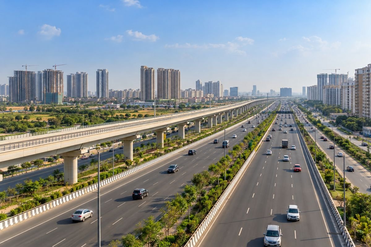Dwarka Expressway near Gurgaon with modern road infrastructure and urban development