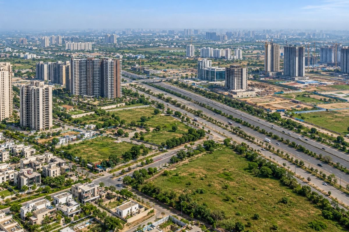 Aerial view of the developing urban landscape around Sector 114, Gurgaon
