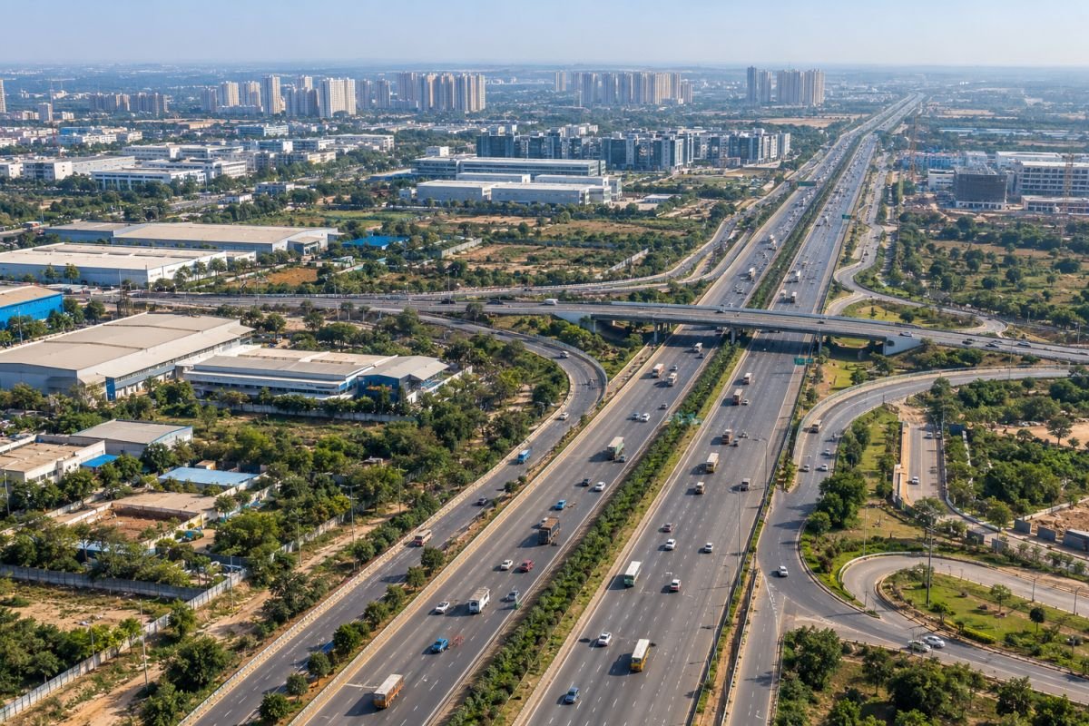 NH-48 highway infrastructure connecting IMT Manesar with Gurugram and the wider Delhi–Jaipur corridor.