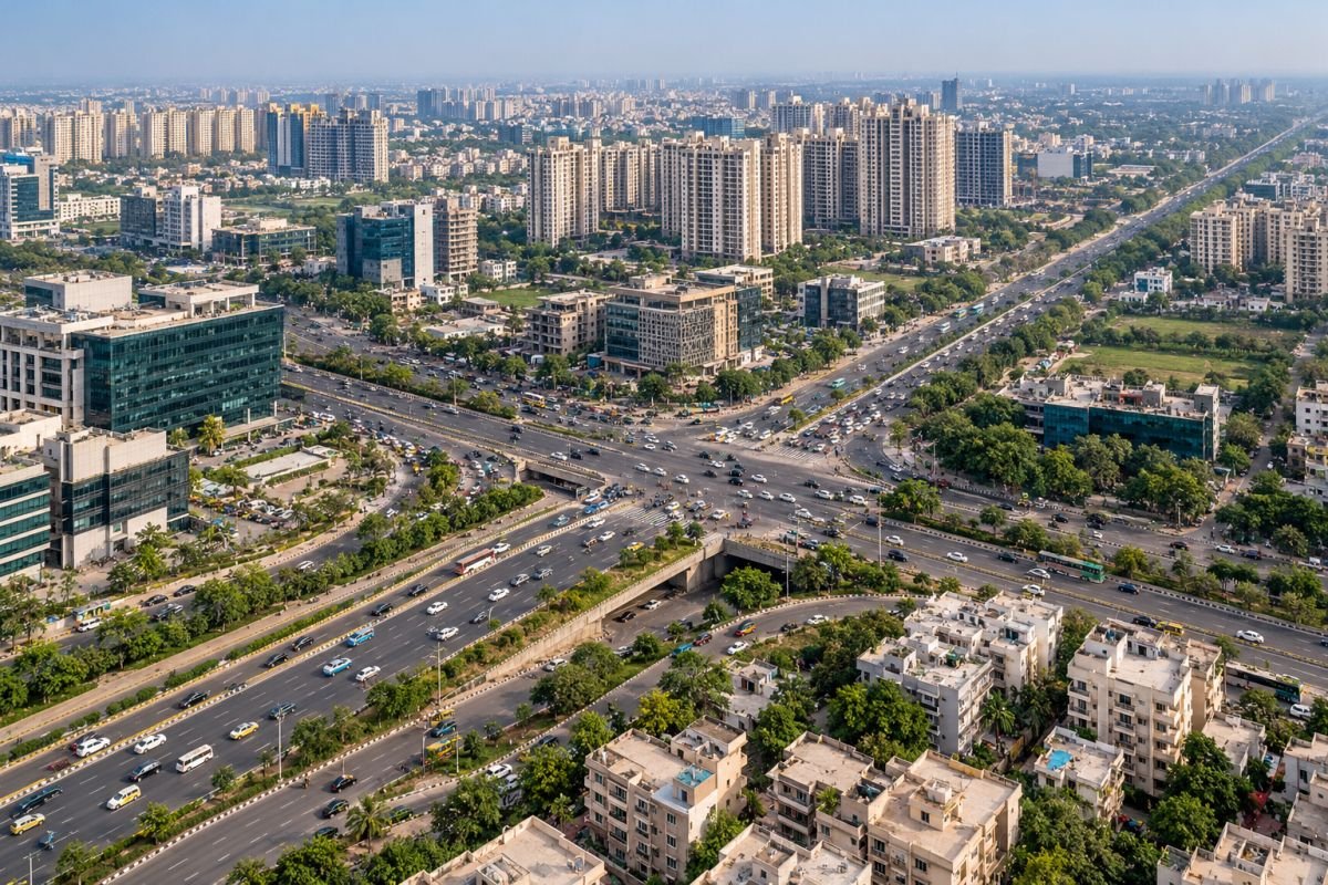 Urban roads and residential development around the Subhash Chowk and Hero Honda Chowk property catchments in Gurugram