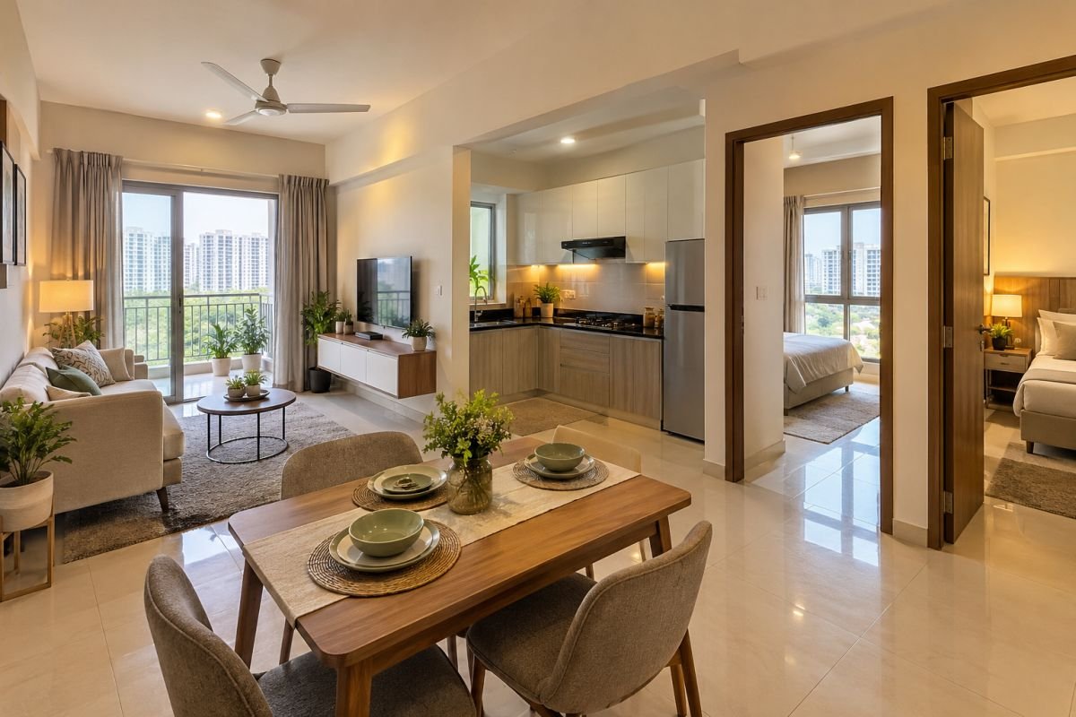 Compact two-bedroom apartment layout illustrating usable living space in Tulip Lemon Sector 69 Gurgaon